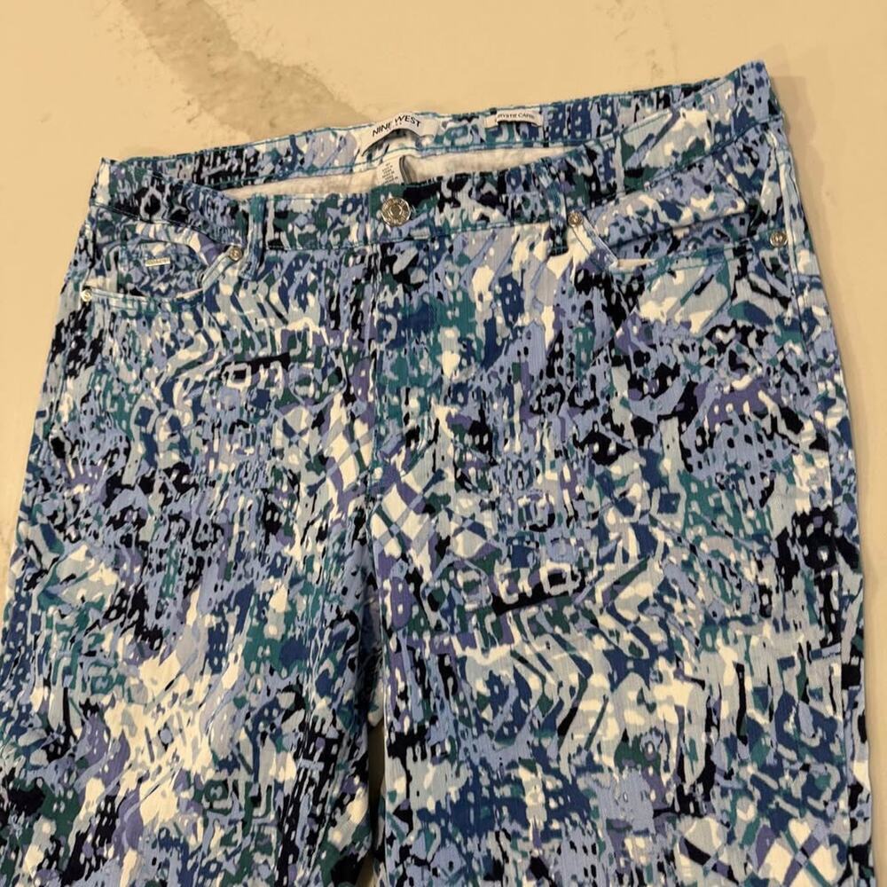 Nine West Chrystie Capri Pants Women's 16 Multicolor Blue Mid Rise Soft Twill - Picture 3 of 7